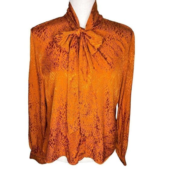 BABATON ARITZIA Vandely Burnt Orange Button Down Long Sleeve Neck Tie Sz Med - Picture 1 of 7